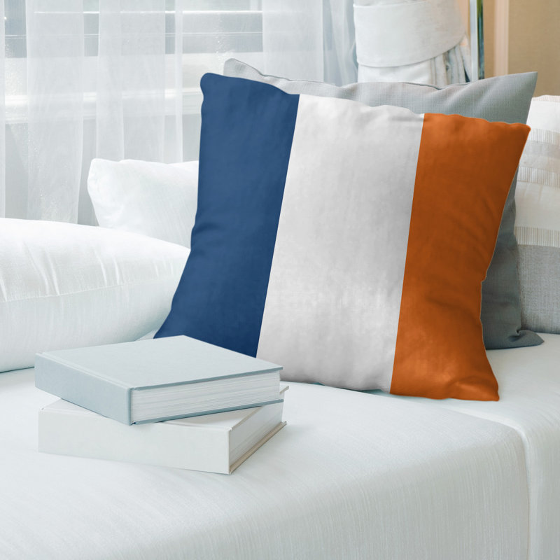 Striped Linen Reversible Throw Pillow, 20" x 20", Navy/White/Orange