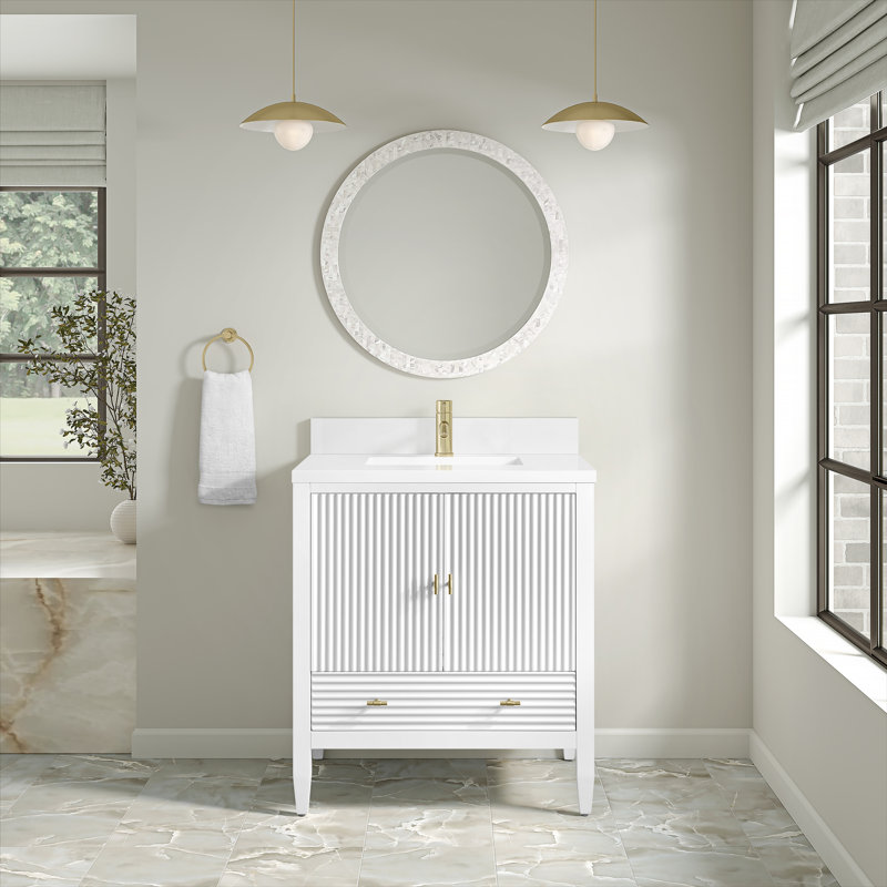 Myrrin 30" W Single Vanity, White Zeus Silestone with Backsplash, Bright White, Single-Hole