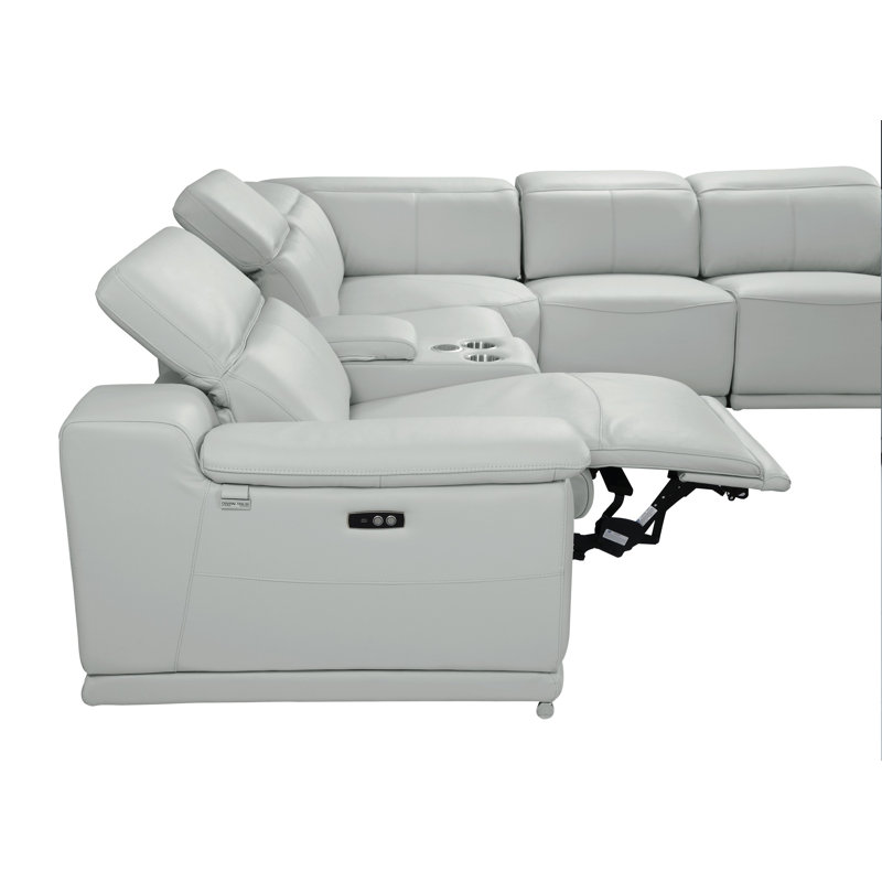 Thijmen 151" Wide Genuine Top Grain Italian Leather Symmetrical Reclining Corner Sectional, Light Gray Genuine Leather
