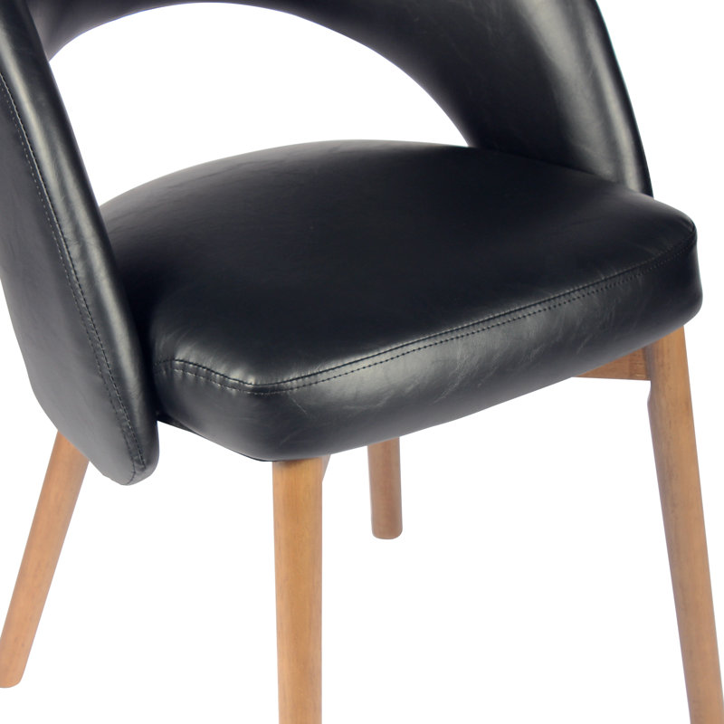 Chaises de salle à manger Aurevo de style moderne du milieu du siècle, revêtues de cuir noir, avec dossier incurvé et pieds en bois massif. Chaises de cuisine rétro pour salle à manger ou restaurant. Montage facile.
