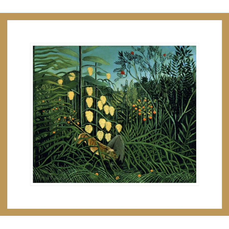 «Tropical Forest: Battling Tiger and Buffalo» par Henri Rousseau, impression giclée sur cadre, H 17,75 po x l 20,05 po
