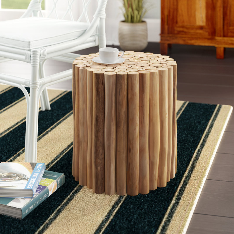 Table de bout cylindrique en bois massif Amhold, Brun