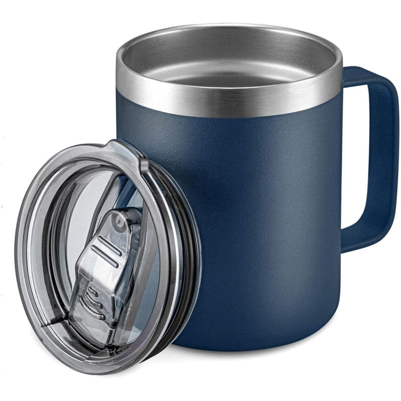 Tasse à café isolée en acier inoxydable avec poignée, tasse de voyage à double paroi, tasse à gobelet avec couvercle coulissant
