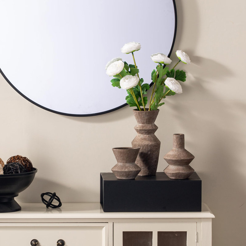 Ensemble de 3 vases en céramique bruns, vases à fleurs de style campagnard moderne pour la décoration de table de salon, centre de table rustique pour tablette, cuisine et bureau
