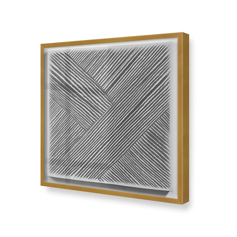 Illusion linéaire III, H 13,75 po x l 13,75 po, Cadre simple en or poli