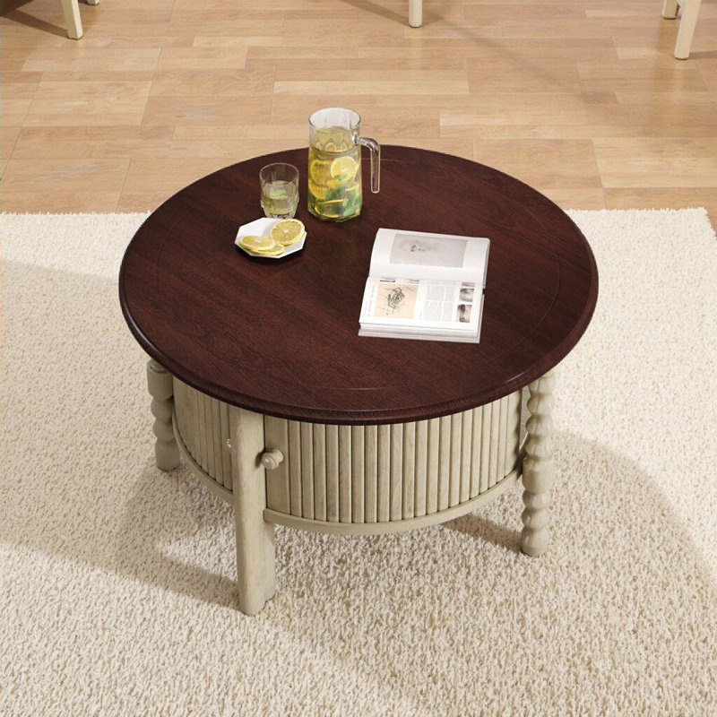 Table basse vintage rétro avec rangement à porte coulissante, design Mid-Century moderne pour les petits salons, Blanc