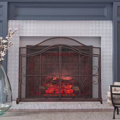 Stylish Fireplace Screen, Iron With Matte Finish, Ornamental Design, 31.85" H X 43.25" W Modern Accessory, Iron, Ornamental, W,