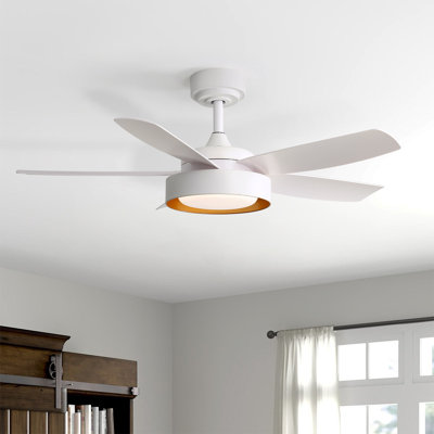 Ventilateur de plafond 42 po à DEL à 5 pales blanc moderne avec télécommande