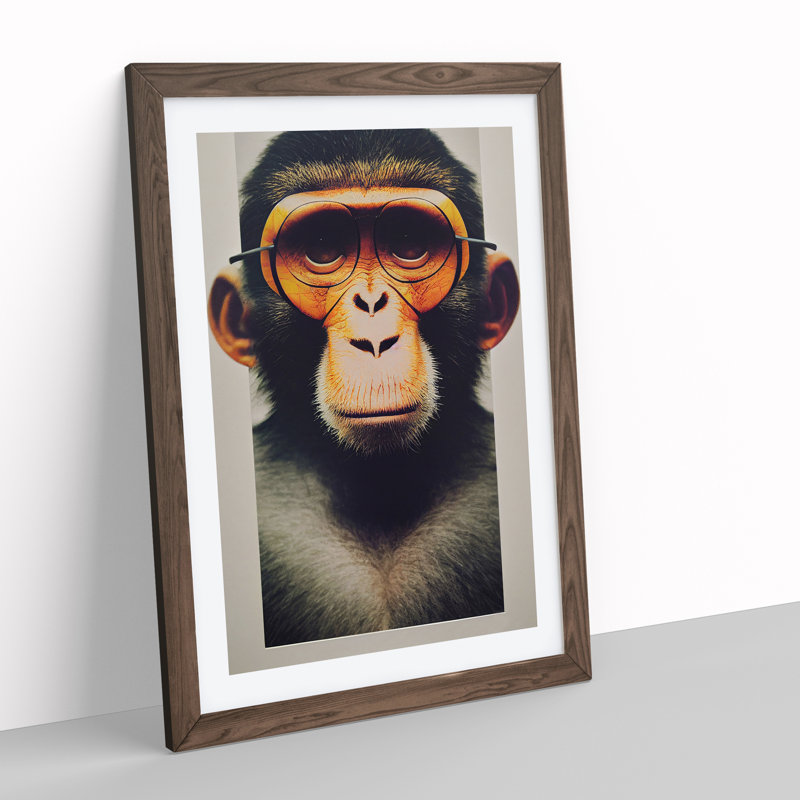 Outstanding Monkey - Framed Print, 64cm H x 46cm W x 2cm D, Walnut