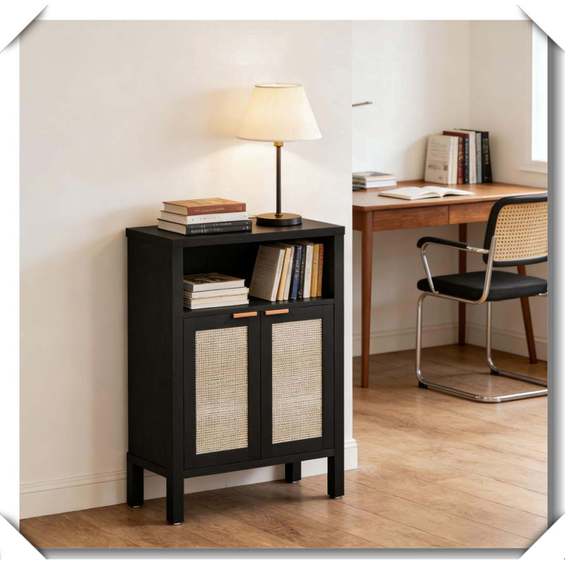 Nordic Style Coffee Bar Buffet Cabinet Adjustable Shelf Multi-Room Storage, Distressed Black