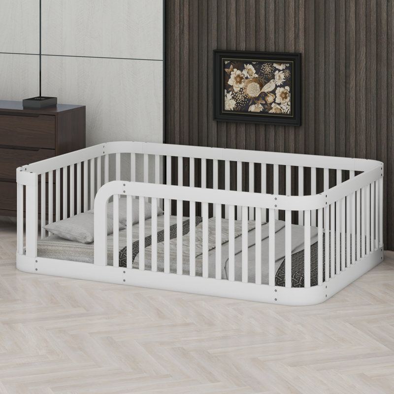 Structure de lit en bois avec clôture, Blanc