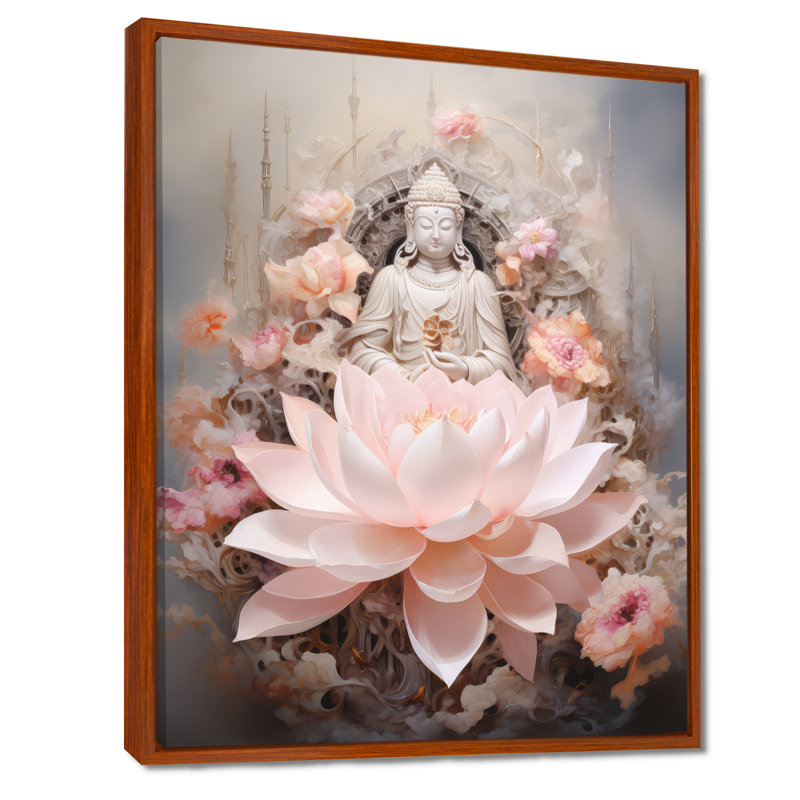 Bouddha rose, lotus de la sagesse sur toile, H 20 po x l 12 po x P 1 po, Cadre flottant brun