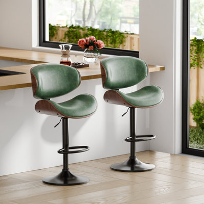 Jaquela Swivel Bar Stool of 1/2, Counter Height Bar Stools with Back and Footrest, Adjustable Counter Stools 24" to 33", Faux Leather Modern Stools for Kitchen Island