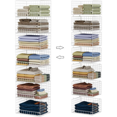 7-Tier Stackable Closet Organizers and Storage Shelves, Foldable Closet Shelf Organizer System, Stackable Storage Bins Drawers for Closet Organizer System, White