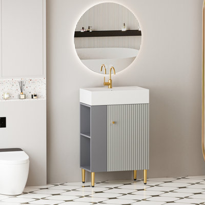 Contemporary Bathroom Vanity With Ceramic Sink And Strategic Open Storage System, 21.6" Grey 24Vb06-21Mgl, Door Modern Cabinet Storage, Unit