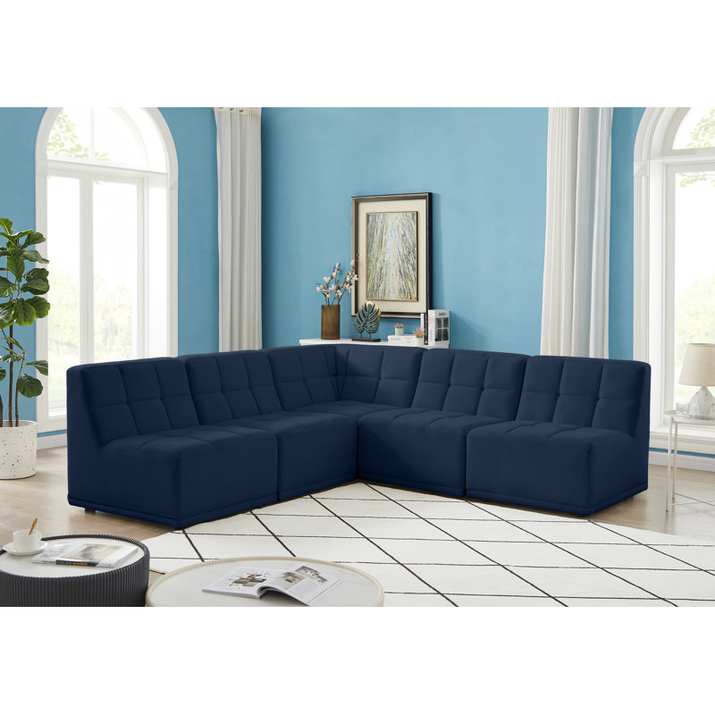 Canapé modulaire en velours de 94 po Idman, Velours gris