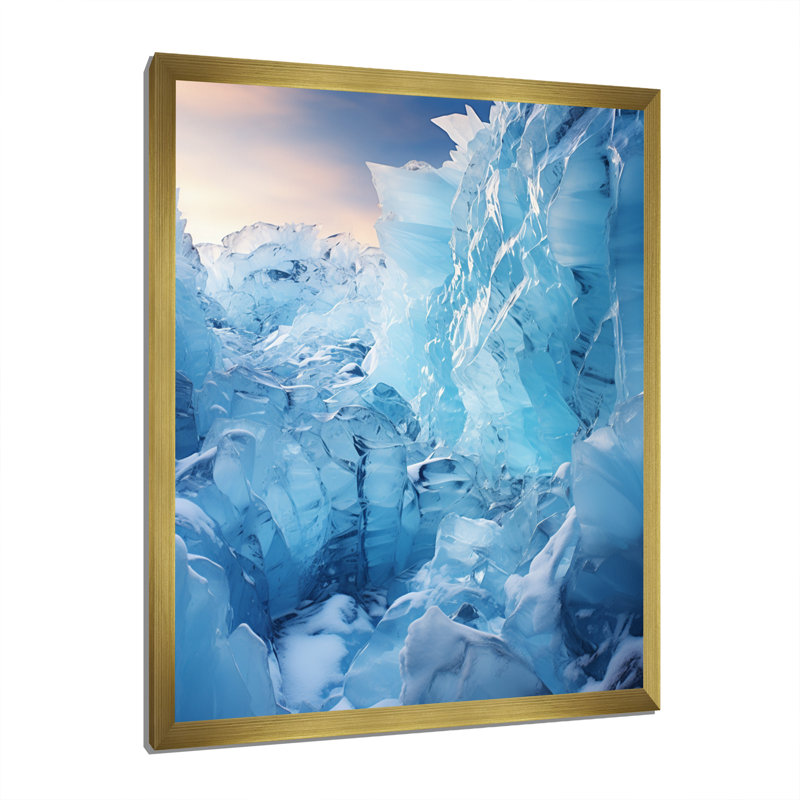 Art mural sur toile Glacier Glacial Glow, H 20 po x l 12 po x P 1 po, Encadrement doré