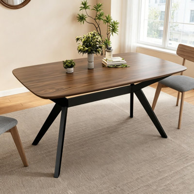 Table de salle à manger rectangulaire rétro en noyer et bois noir, plateau spacieux, table d'appoint pour salle à manger et cuisine.