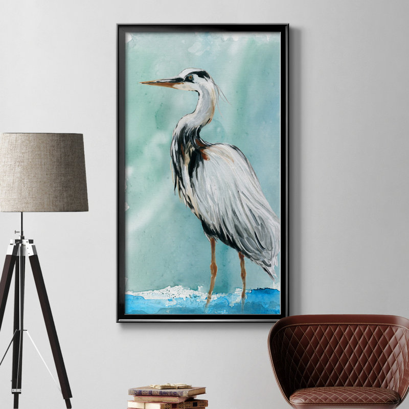 Delray Crane II - peinture sur toile encadrée, Cadre noir, H 22,5 po x l 42,5 po x P 1,5 po