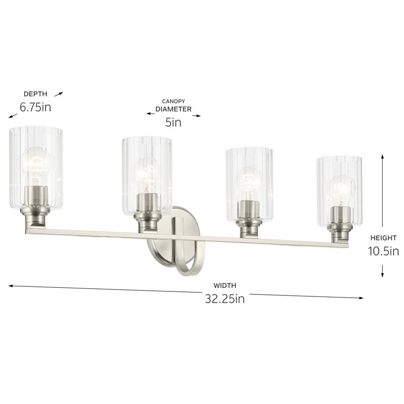 32.25" 4-Light Vanity Light with Fluted Glass, Clear, Brushed Nickel