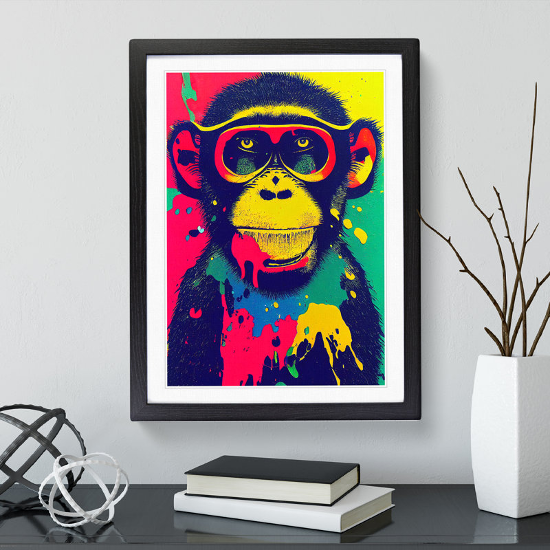 XV1022-3345X Painted Monkey No.2 Abstract - Single Picture Frame Painting, Black, 64cm H x 46cm W x 2cm D