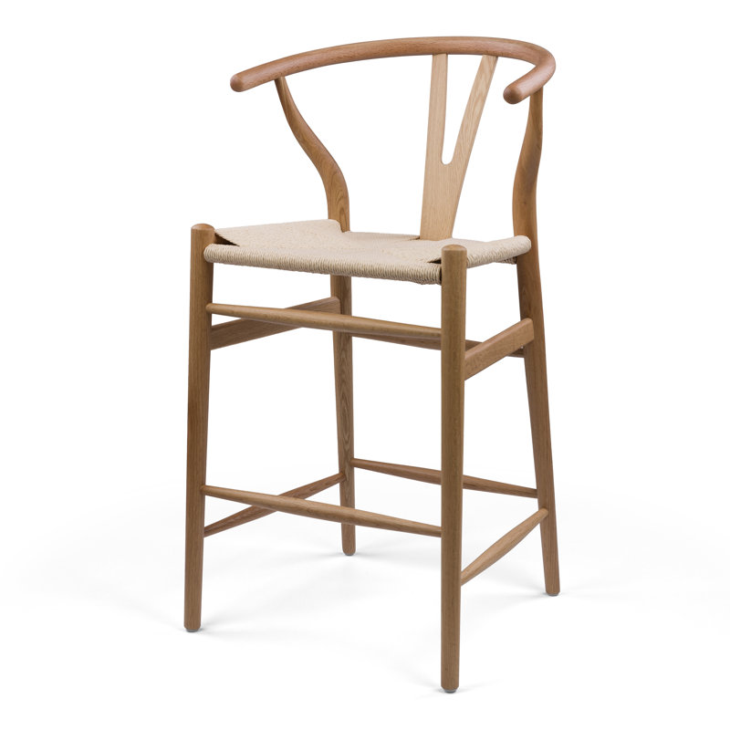 Leonidas Counter Stool with Solid Wood Frame, Oak