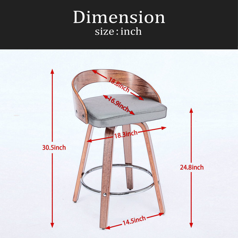 Ensemble de 2 tabourets de bar, tabourets de bar pivotants à dossier bas, chaises de bar en bois avec siège à coussin souple, siège d'une hauteur de 25 pouces