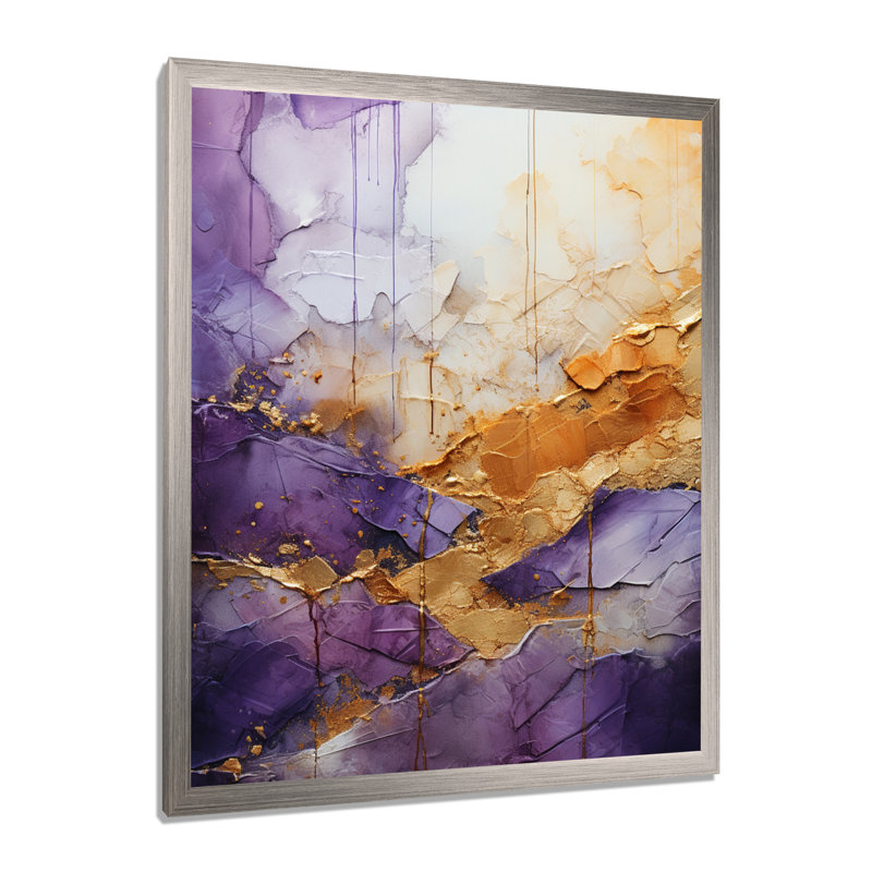 Helgert - fractale mauve abstraite - impression, H 32 po x l 24 po x P 1 po, Cadre simple argenté