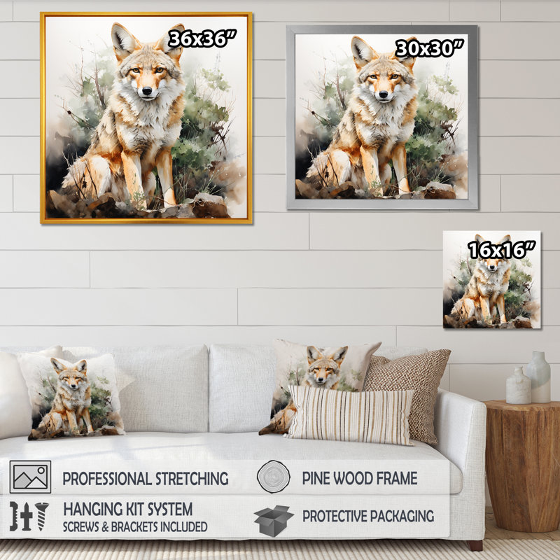 Art mural fantaisiste «Coyote III» - Coyote, Toile tendue, H 16 po x l 16 po x P 1 po