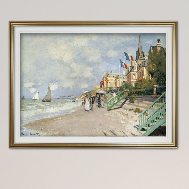 " Boardwalk On The Beach " by Claude Monet, 20" H x 24" W x 1.5" D, Black Framed