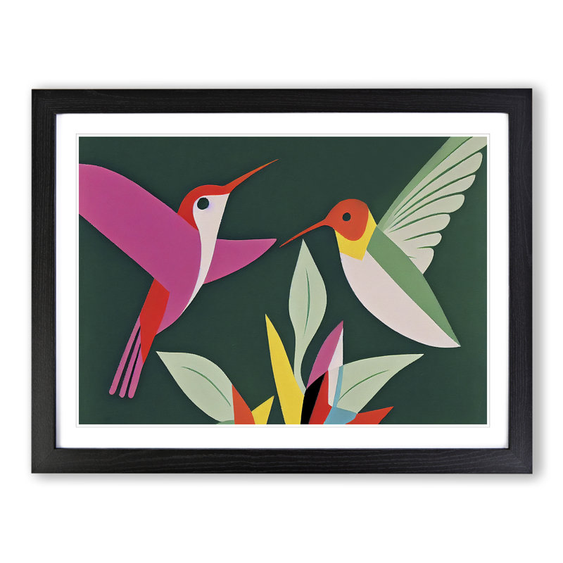 Hummingbirds Abstract - Single Picture Frame Print, 46cm H x 64cm W x 2cm D, Black