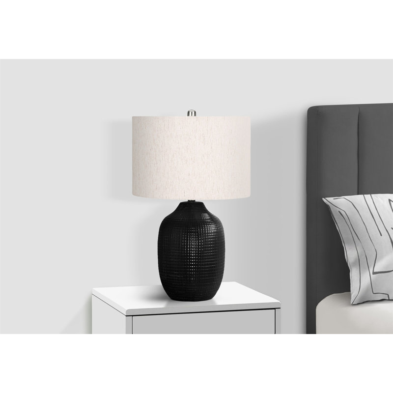 Lighting, H 26 po, lampe de table, céramique noire, abat-jour ivoire / crème, contemporain, Noir