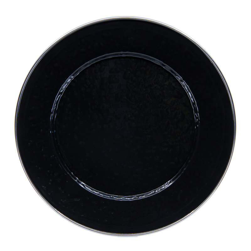 Solid Handmade Enamelware Dinner Plate, Solid Black Textured