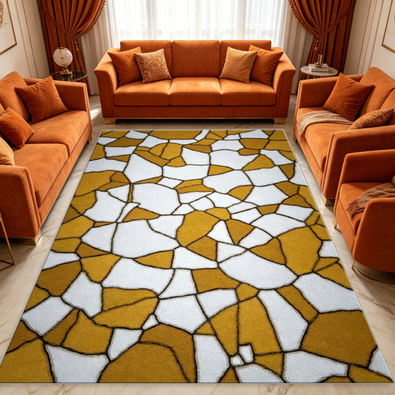 Mustard Yellow Stained Glass Rug area rugs for Living Room, Soft and Comfortable, Suitable for all seasons, easy to maintain, machine washable Indoor floor mat, Under Table Farmhouse suitable for Bedroom, Dining Room, Study,  Balcony, Home Decor Patio