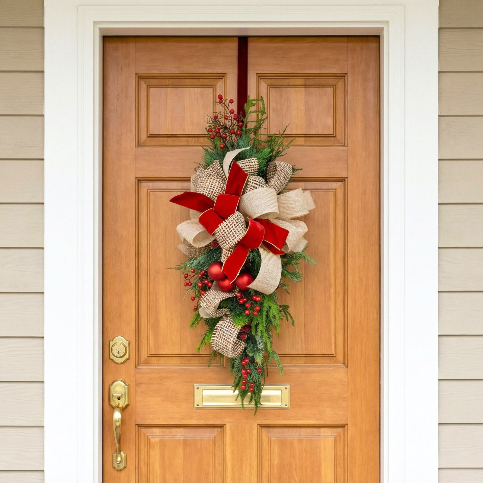 Holiday Swag with Ornaments, Berries and Bows