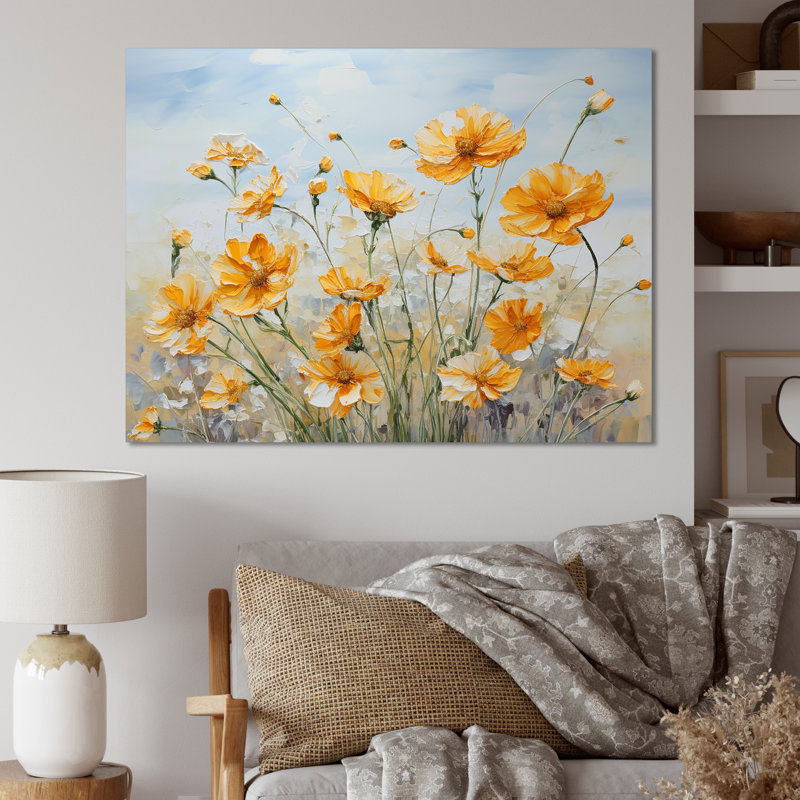 Charme de souci jaune discret II sur toile, Toile tendue, H 34 po x l 44 po x P 1,5 po