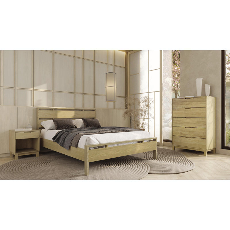 Oslo Solid Wood Bed, Queen, Natural Oak