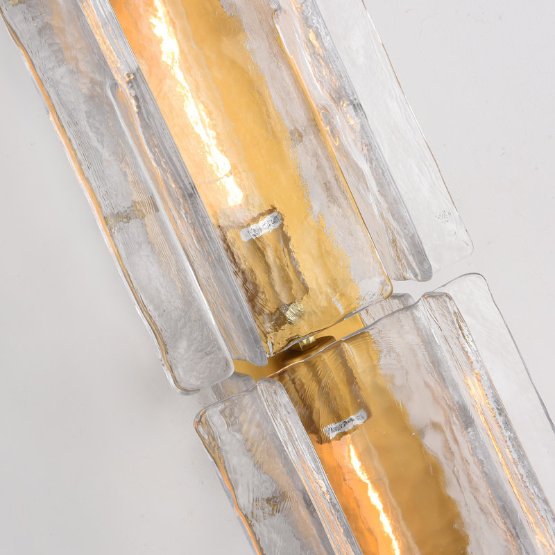 2 - Light Large 30" Wall Sconces With Water Ripple Glass, Brass