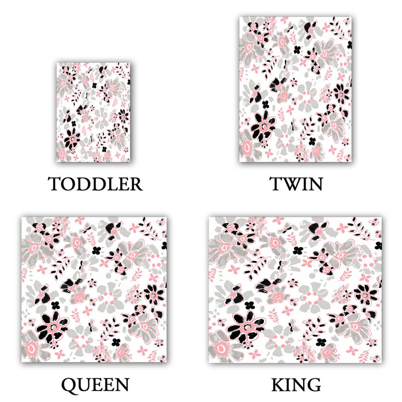 Ensemble de housse de couette Flodoodle, 1 housse simple + 1 taie standard, Blanc / rose / noir