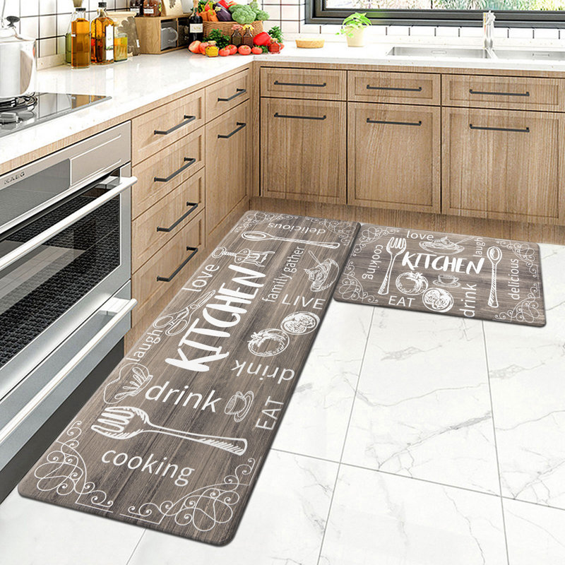 Anti-Fatigue Non-Skid Waterproof Kitchen Mat (Set of 2), Brown, Runner 18" x 30" + 18" x 48"