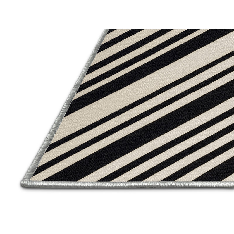  Tapis lavable rayé noir et blanc, Carré 6 pi