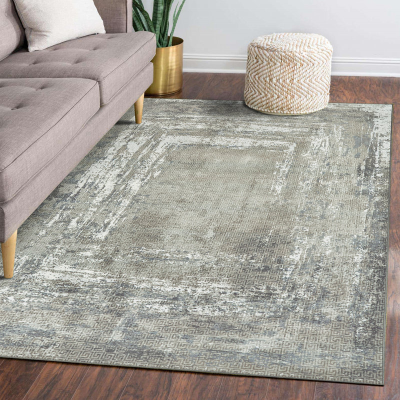 Tapis rectangulaire à motif antidérapant Amaya Greige, Rectangle 5 pi x 7 pi