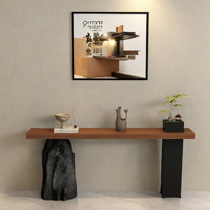 Table de couloir en pin massif de style Wabi-Sabi, H 31,5 po x l 78,7 po x P 11,8 po