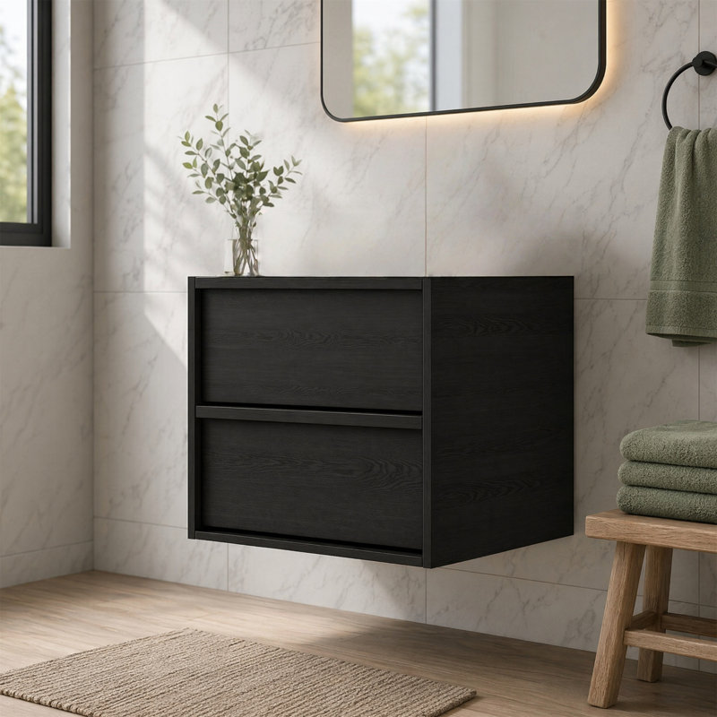 24" Wall Mounted Floating Vanity Base Only (No Sink), KD Packing, 2 Drawers