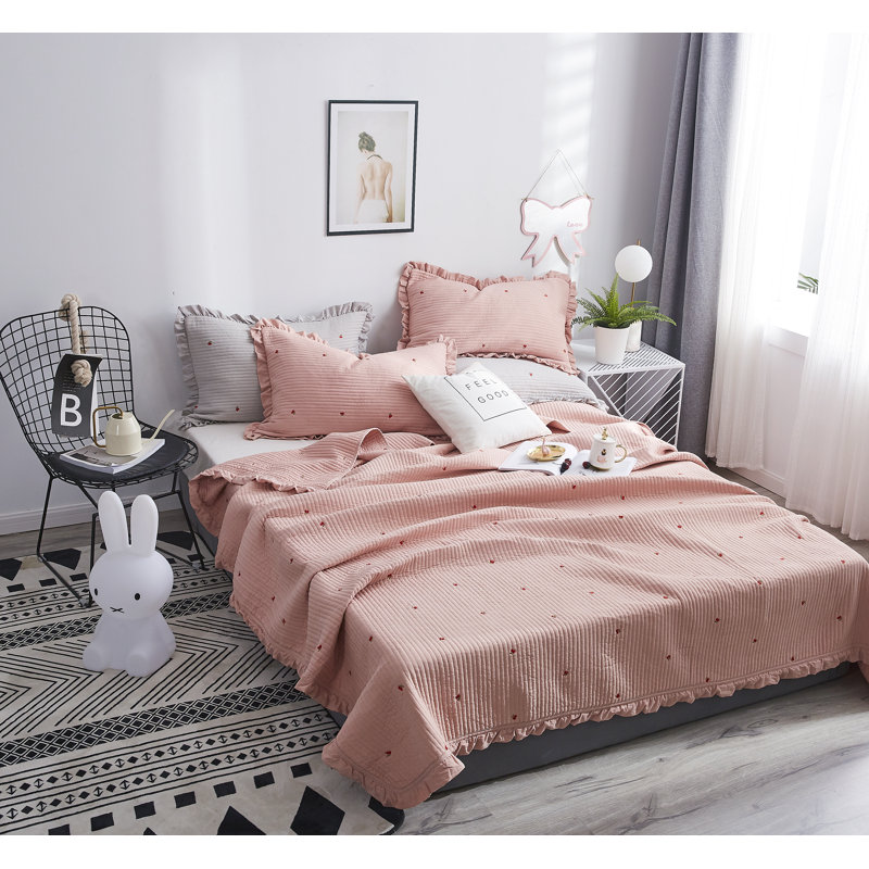 Ensemble de courtepointe réversible en coton, Rose