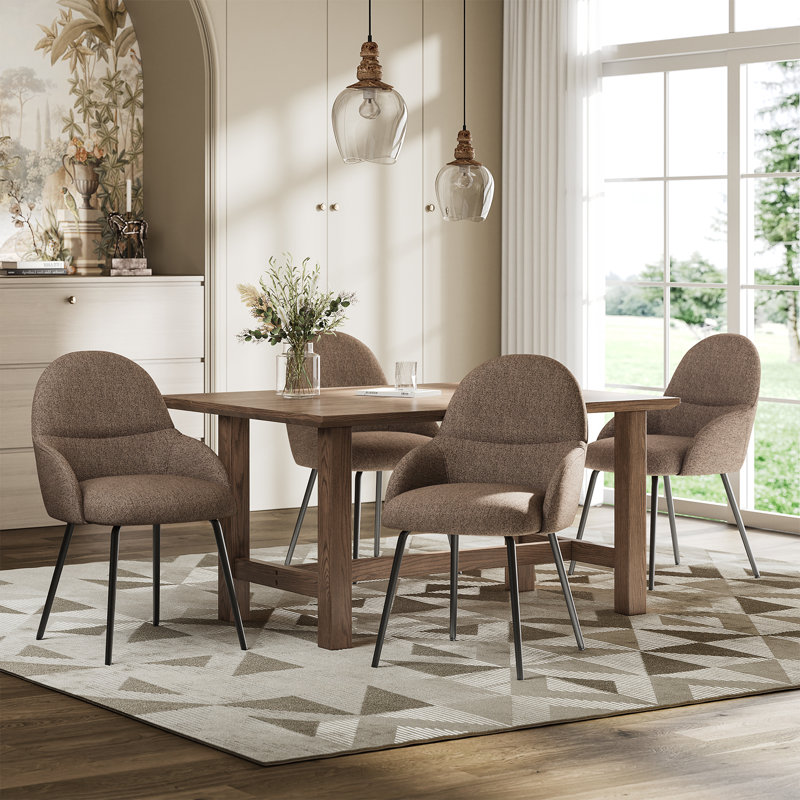 Antin Upholstered Armchair with Metal Legs for Kitchen Dining Room Living Room, Dark Brown Linen