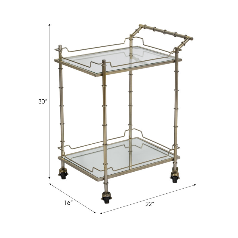 Two Tier 30"H Rolling Bar Cart, Rectangle, Gold