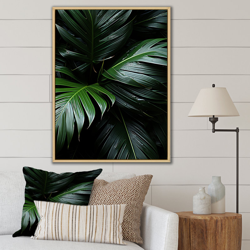«Jade Jungle Thick Jungle Of Palm Trees», reproduction sur toile, Cadre naturel flottant, H 44 po x l 34 po x P 1,5 po