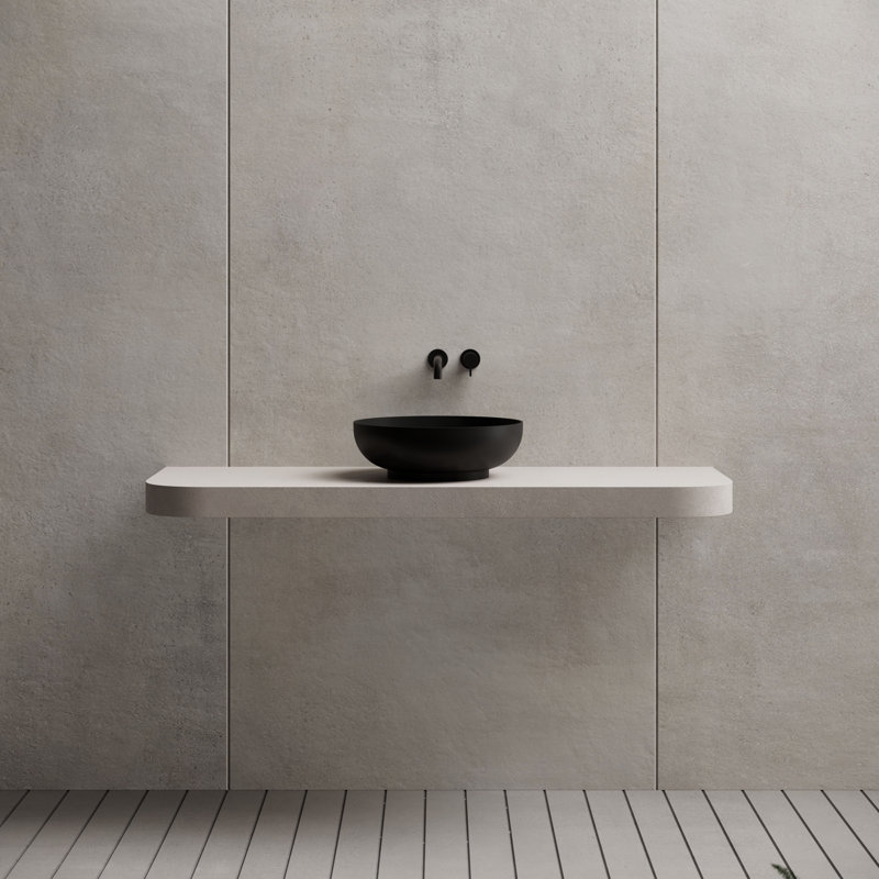 MonBlari 15" Round Solid Surface Bathroom Vessel Sink Matt Black, Matte Black