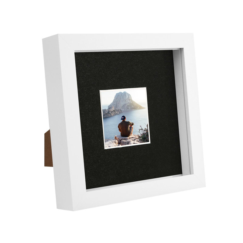 Nicola Spring - 6" x 6" White 3D Box Photo Frame - 2" x 2" Mount - Black